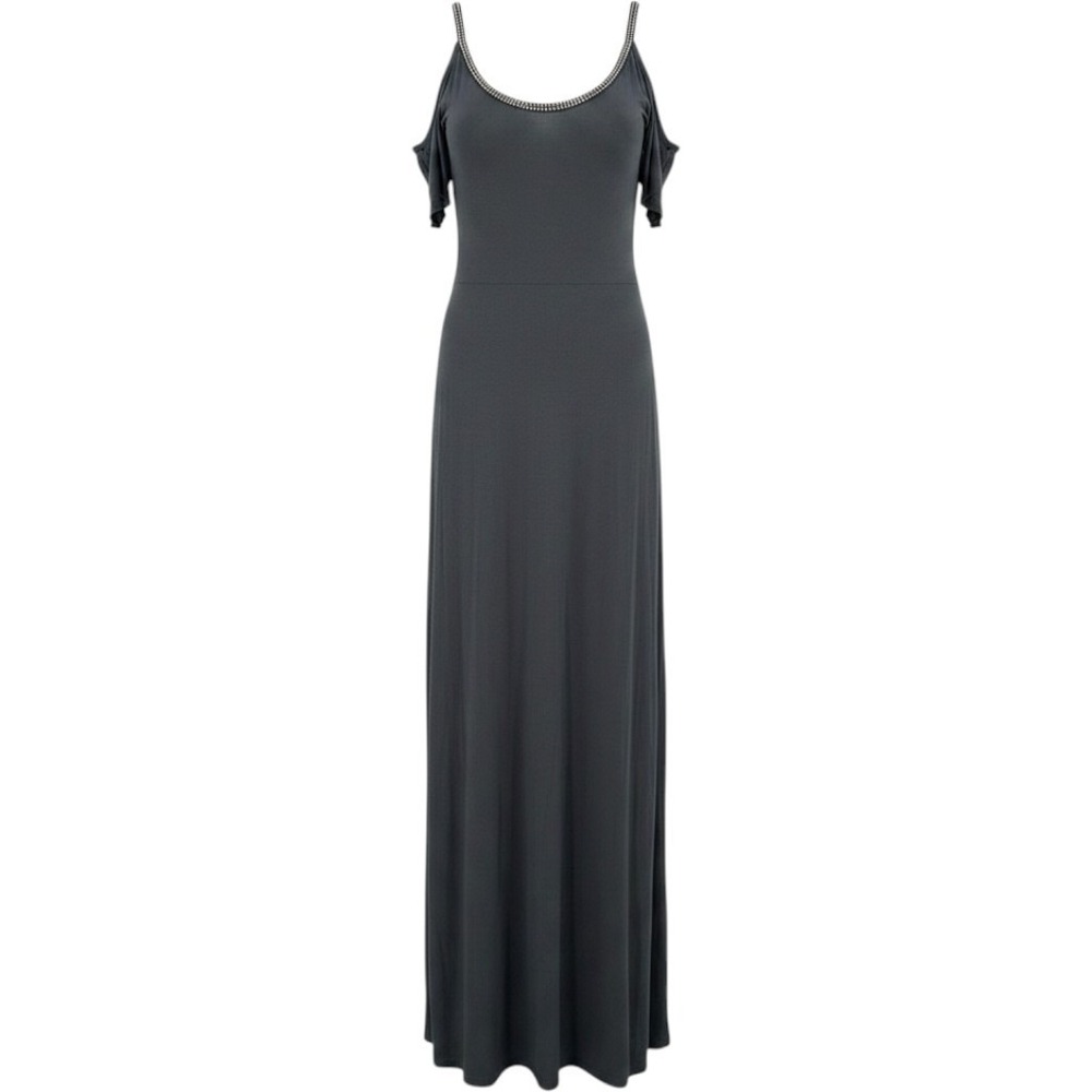 Juicy Couture Gray Cold Shoulder Embellished Maxi Dress Elegant Size Medium